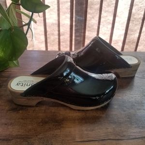 Sanita's Patent Leather Wooden Clogs